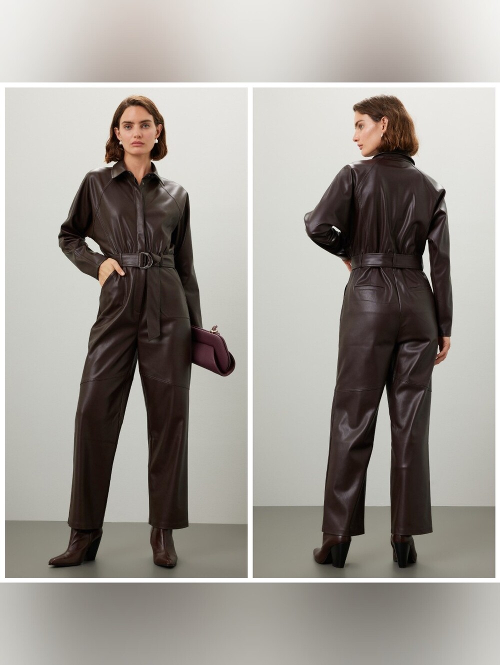 Marissa Webb X RTR Leather Boiler Jumpsuit Size 6 Chocolate Brown Belted *Damage